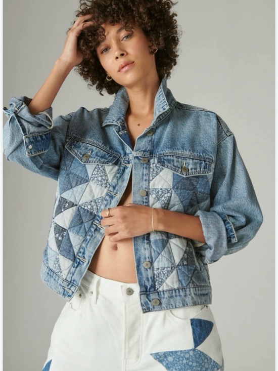 Lucky Brand Jackets & Blazers - Lucky Brand Denim Jacket with Brown Leather Patch